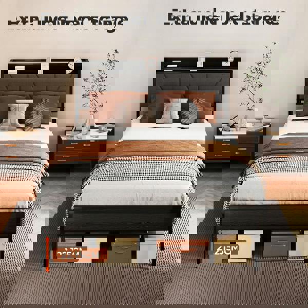 Levede Double Bed Frame Metal Platform Linen Upholstered Headboard with Storage