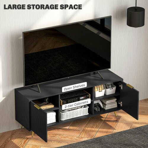 Wyld Haus Ellini Wooden Black TV Stand With 2 Open Shelves 2 Doors For Screens Up To 55 Inches