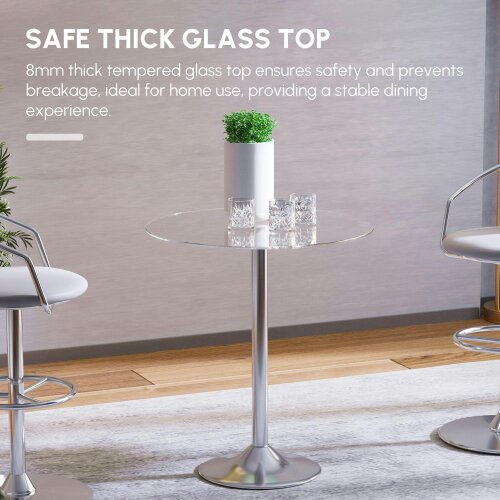 Wyld Haus Diliha Metal And Glass Clear Round Dining Table With Steel Base For Compact Spaces