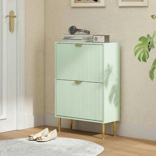 Elegant Two-Drawer Shoe Cabinet - Light Green
