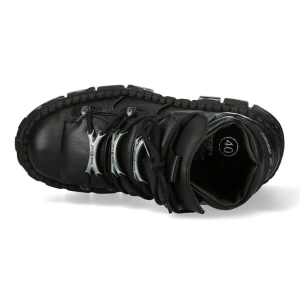 New Rock Metallic Ankle Black Leather Boots-WALL106-S12