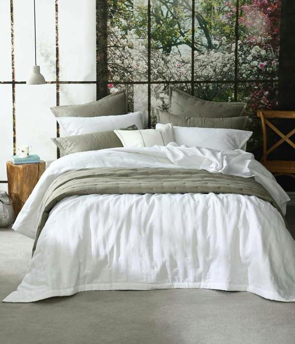 M.M Linen Laundered Linen White Bedspread Set