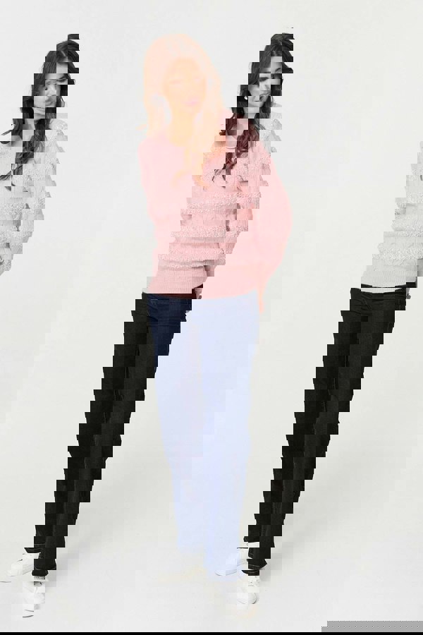 Pink | Textured Long Sleeve Knit Jumper

