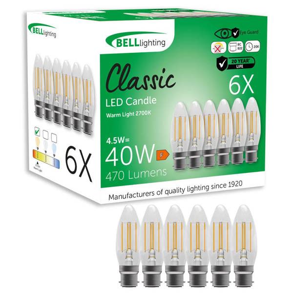 BELL Lighting B22 LED Filament Candle 4.5W Energy Saving Light Bulbs