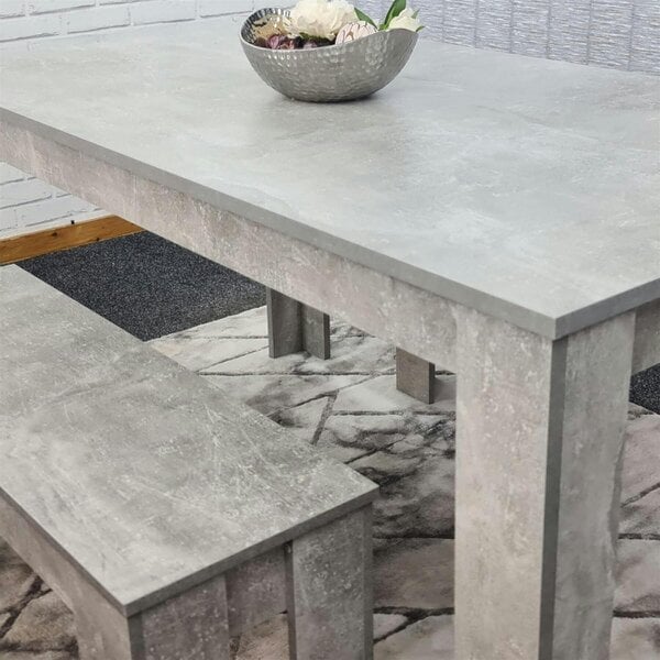 Kosy Koala Stone Grey Effect Wood Dining Table Set with 2 Grey Benches ? Stylish Dining Room Furniture