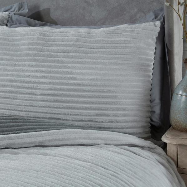 Smart Living Sparkle Ribbed Fleece Duvet Cover With Pillowcases - Grey