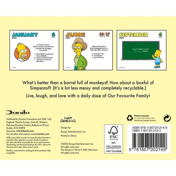 The Simpsons Desk Calendar 2027, Desk Calendars, Day To View, Entertainment, Gift