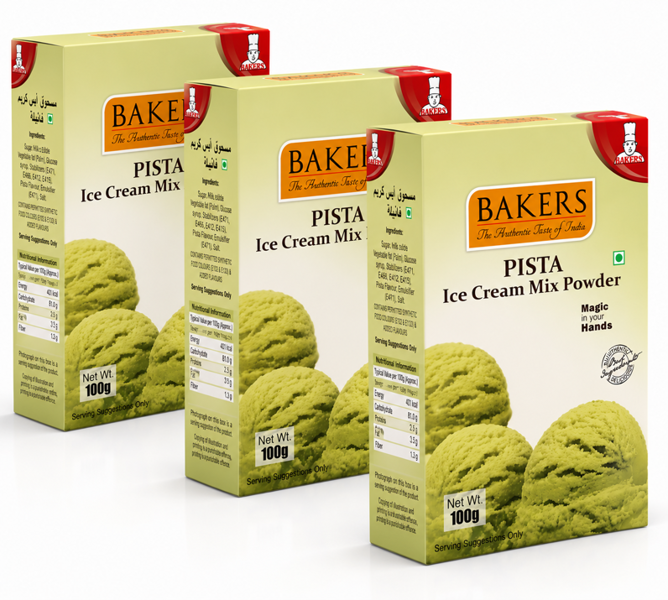 Bakers Pista Ice Cream Mix Powder, Easy to Make Instant Dessert Mix 100g - Three Packs