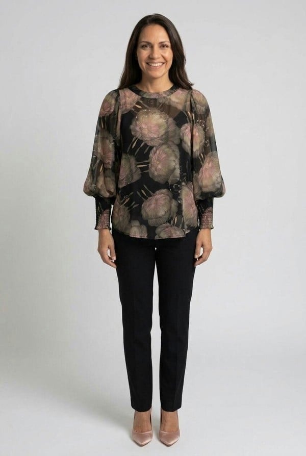 Izabel London Printed Long Sleeve Layered Blouse