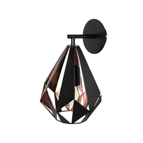 EGLO Carlton 1 Industrial Vintage Wall Light – Black & Copper Geometric Sconce WBS