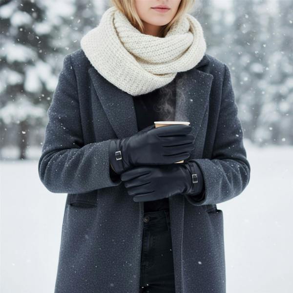 Infinity Leather Womens Italian Leather Winter Buckle Soft Wool Lining Gloves - L-GLV-601