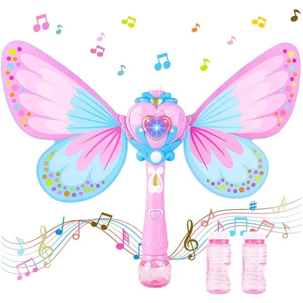 deAO Toys Musical Light Up Butterfly Fairy Stick Bubble Machine Toy