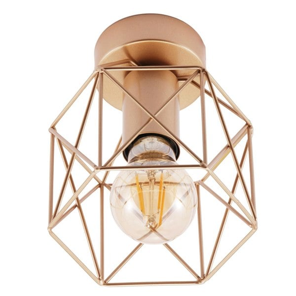 Vintage Industrial Satin Gold Ceiling Lighting Fitting with Wire Cage Design Image 2