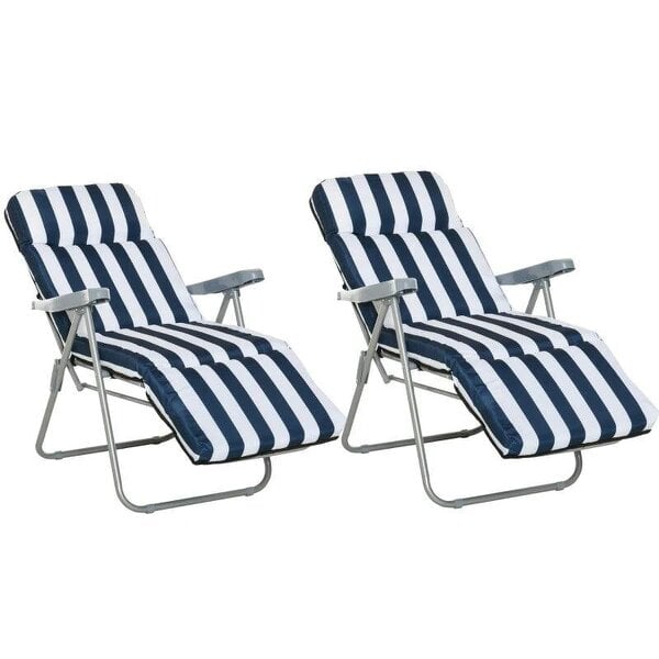 Bobobiy 2Pc Folding Sun Loungers Set-Blue/White