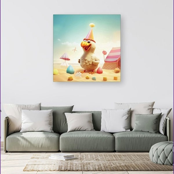 Warren Reed Funky Chicken On A Beach Holiday Canvas