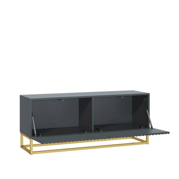 Mex Furniture Grey TV Unit with Gold Base 100cm – Fluted Fronts & Push-Down Doors