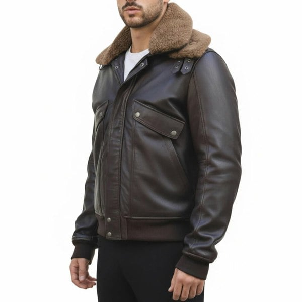 TruClothing Men's Brown Leather Bomber Aviator Style Jacket