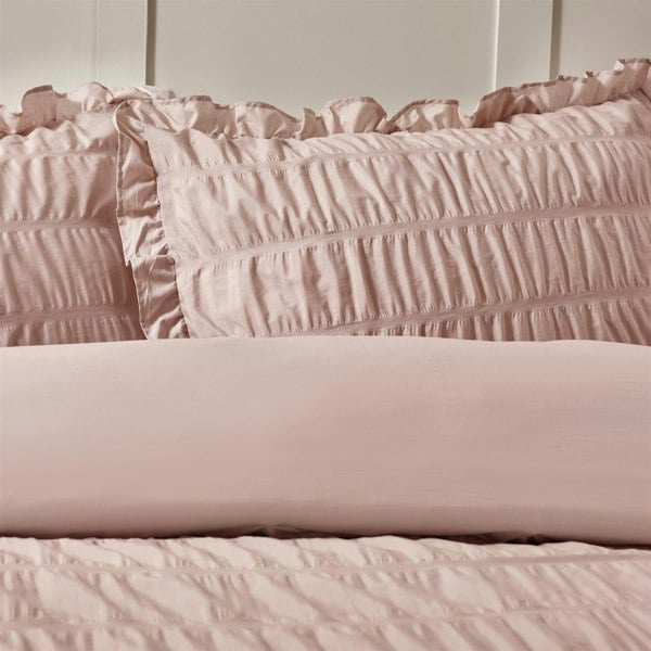Catherine Lansfield Seersucker Frill Pink Duvet Cover Set