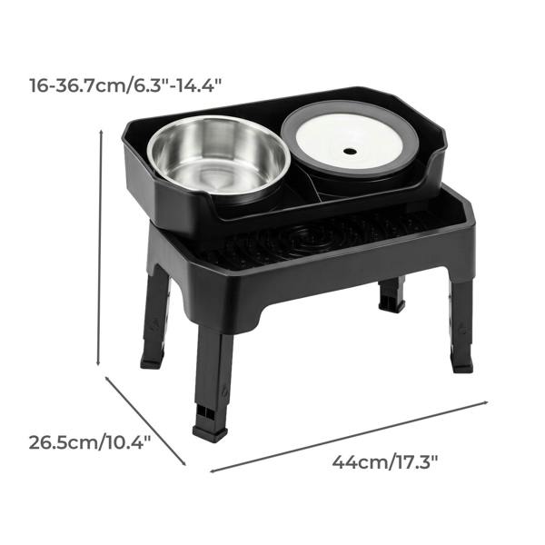 Skylos Raised Dog Bowl 4-Height Adjustable Feeding Station Full Set 1600ml Black