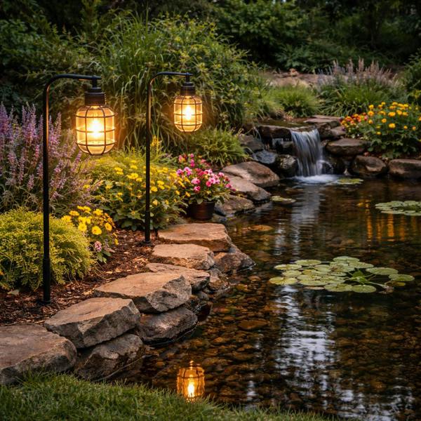 Gardenwize Pack of 2 Timeless Lantern Solar Stake Lights Vintage Caged LED Pathway Lights