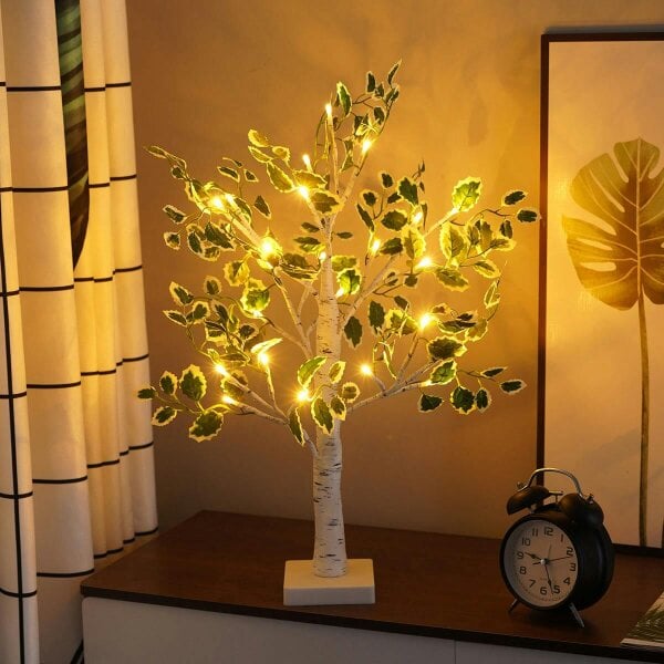 smartbies Birch Christmas Tree with Lights Table Top Tree With 24 Warm Lights