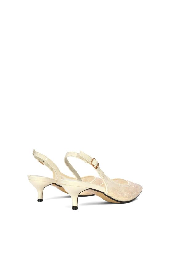 XY LONDON Embroidered Slingback Court Shoes With Kitten Heel