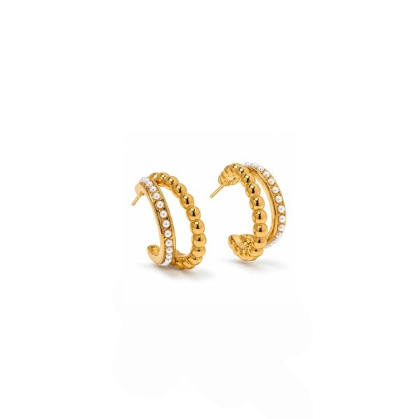 Luxe Tones Nora Luxe 18k Gold Plated Pearl Double Hoop Earrings