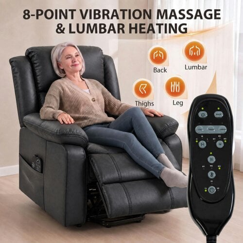 HOMCOM Riser Recliner Chair with Massage and Heat for Elderly, Charcoal Grey