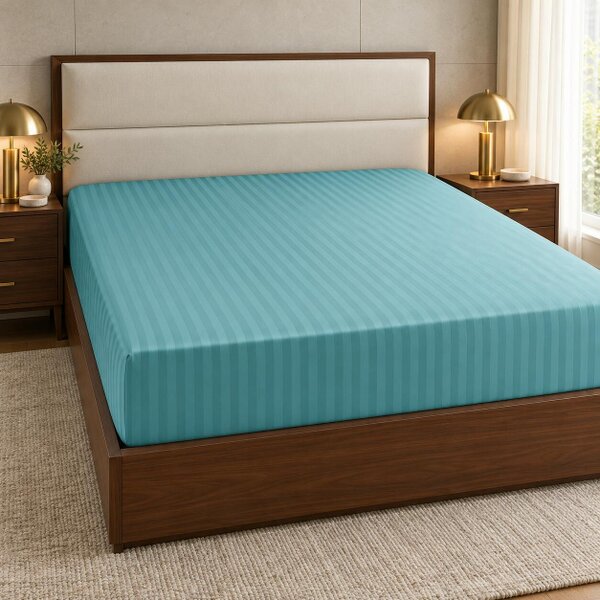 Night Zone Satin Stripe Extra Deep Fitted Sheet 30cm – 250 Thread Count 100% Cotton Hotel Quality