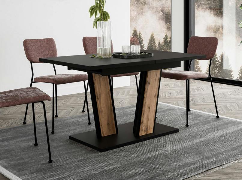 PHD Furniture MUSS Extendable Dining Table 120–160cm – Black & Wotan Oak Effect