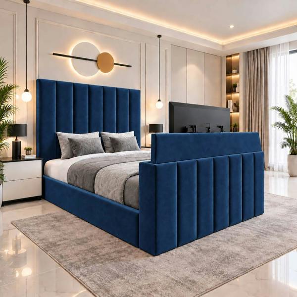 Paradise Beds Velmora Luxury Upholstered TV Bed with Tall Panel Headboard
