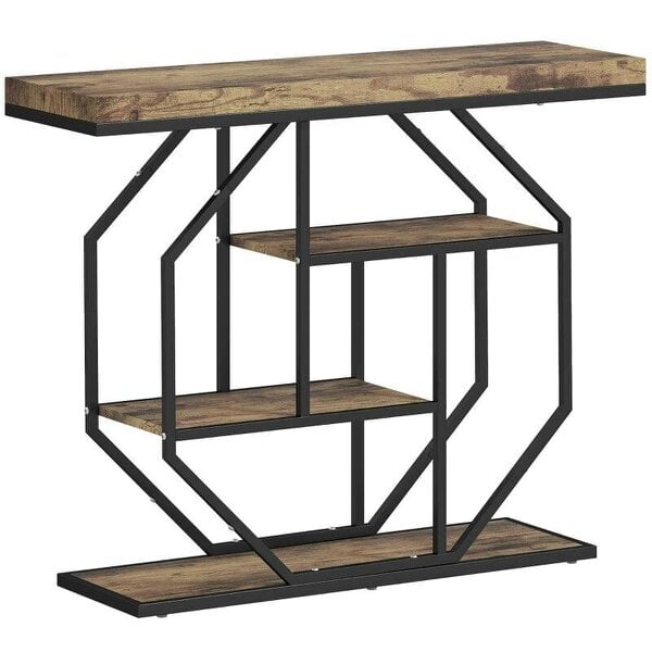 4-Tier Industrial Console Table - Rustic Brown