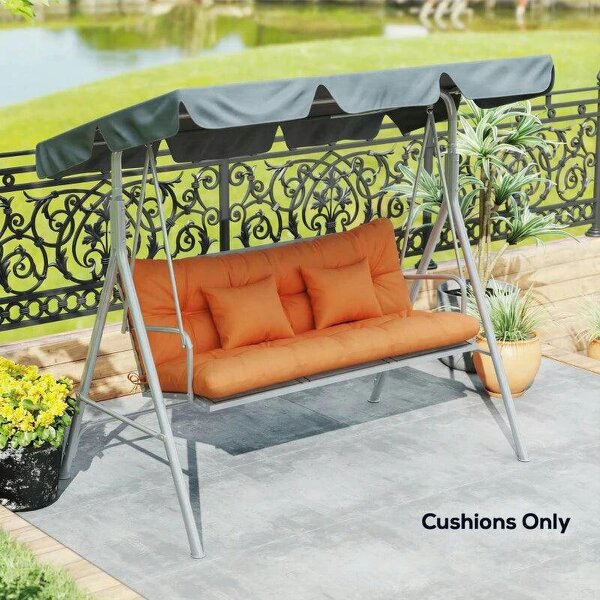 Outdoor Seat Cushions Back Cushion with 2 Pillows, Water Repellent Seat Pads for 3-Seater Chair, Orange