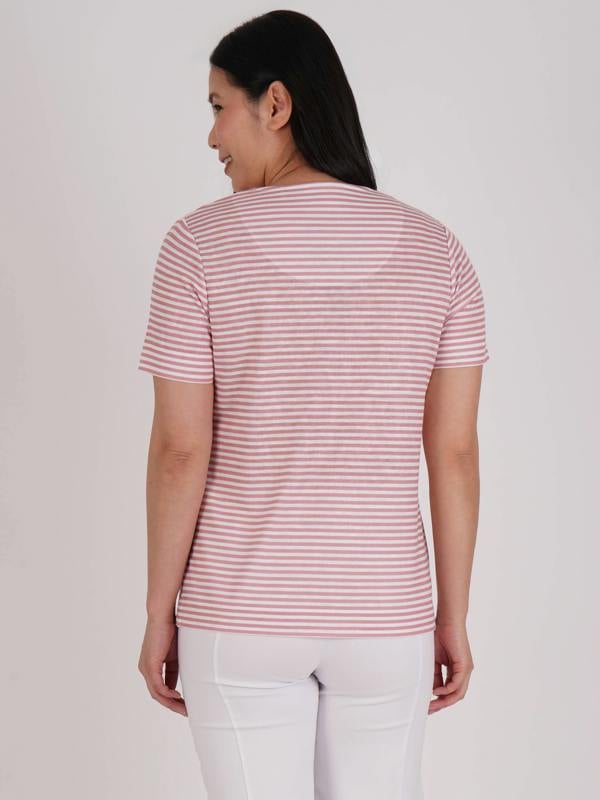 PennyPlain Printed Stripe Ss Top - White/blossom