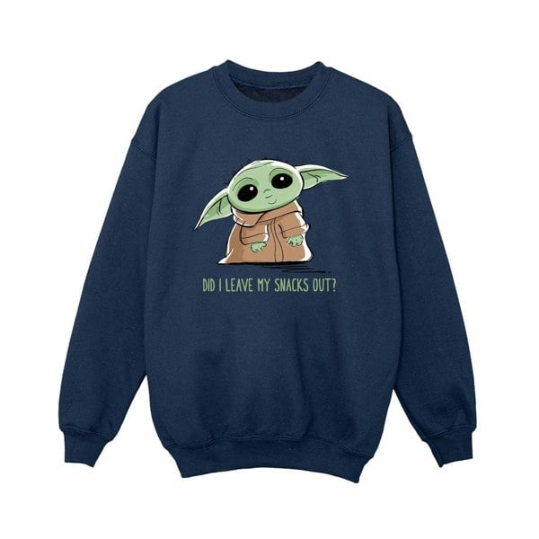 Star Wars Boys The Mandalorian Grogu Snacks Meme Sweatshirt - Navy Blue