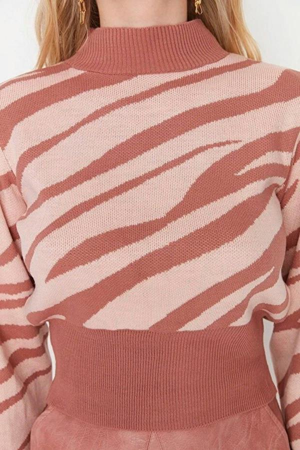 WOVCOR Zebra Print Crop Knit Sweater