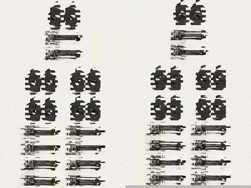 x10 Black 25MM 2M 1.5 Ton Ratchet Straps - 1500KG Metre Tie Down Lashing Claw J Hook