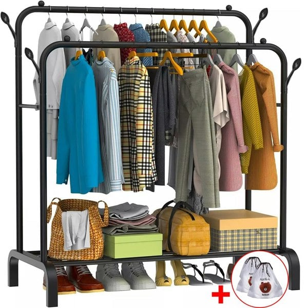 Havendro Heavy Duty Double Clothes Rail Hanging Rack Garment Display Stand Shoes Storage
