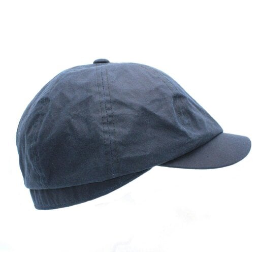 Heather Hats & Accessories Water Resistant British Waxed Cotton Traditional Flat Cap, Satin Lining, Outdoor Wear, Navy