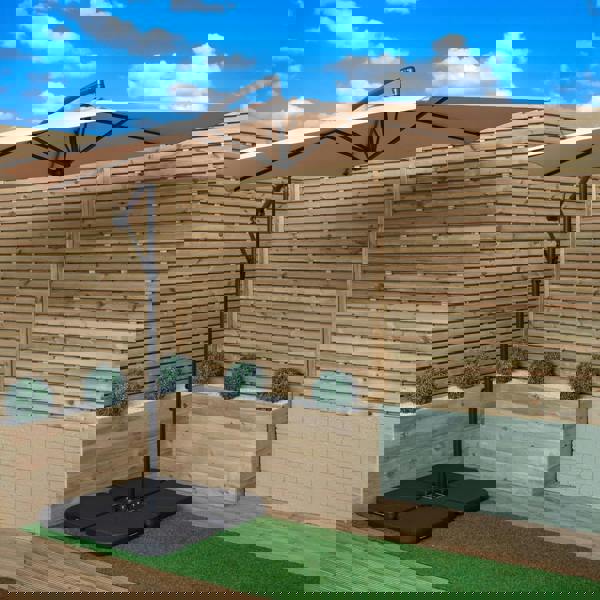 Samuel Alexander 3m Cantilever Banana Garden Parasol in Beige with Crank Handle and Parasol Base Weights Included