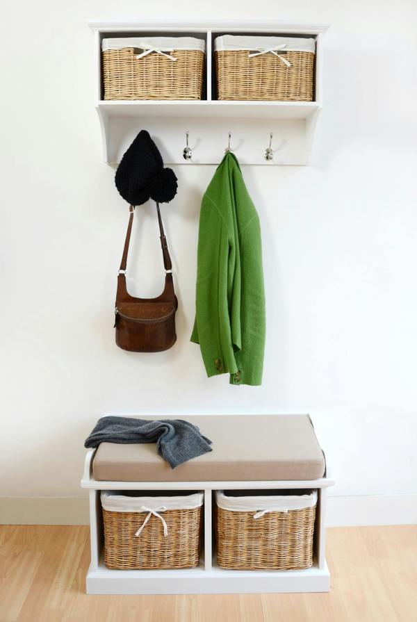 Statement Furniture Tetbury Hallway Hanging Shelf with Natural Wicker Baskets