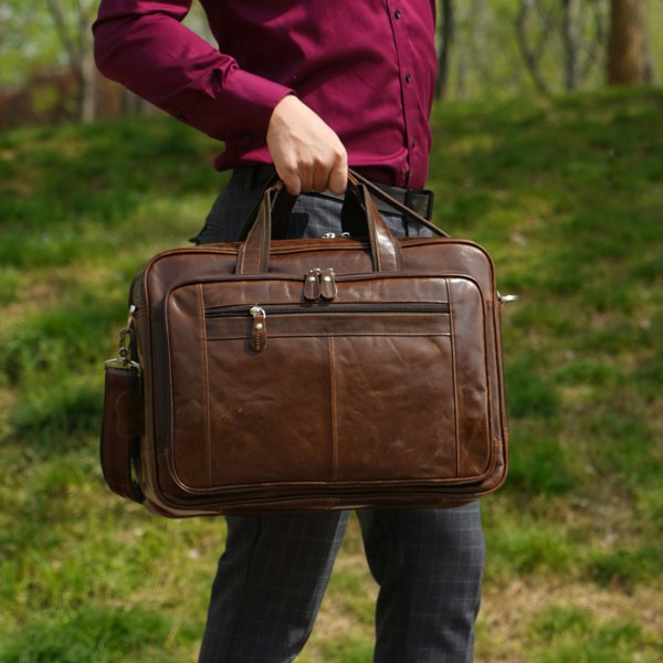 Touribag Genuine Leather Briefcase With Luggage Strap