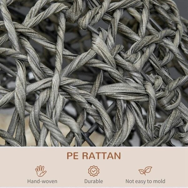 Raised Rattan Cat House, with Cushion - Silver-Tone & Grey