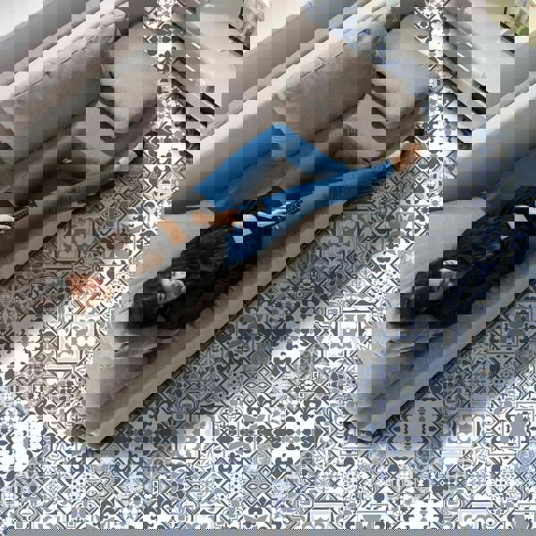 WFS6012 - Lisbon Blue Tiles Melange Floor Sticker 120cm x 60 cm