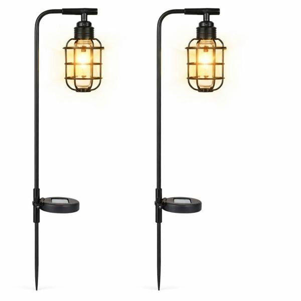 Gardenwize Pack of 2 Timeless Lantern Solar Stake Lights Vintage Caged LED Pathway Lights
