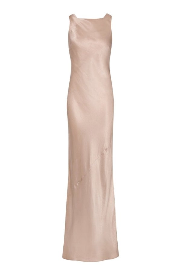 Rewritten London Paris Dress in Champagne Satin