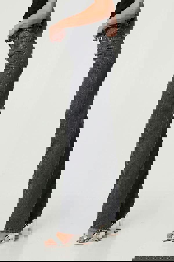 Black | High Waist Seam Front Wide Leg Jeans