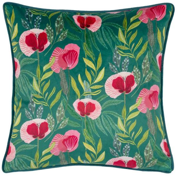 Wylder House Of Bloom Piped Poppy Cushion Cover - Teal - 