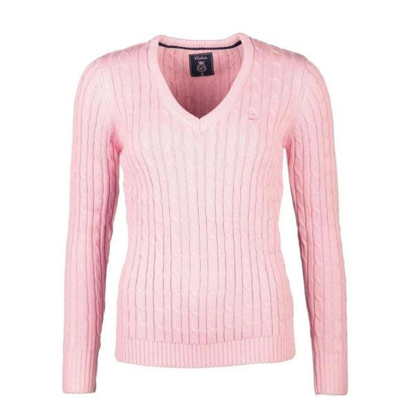 Pink Rydale Emma V Neck cable knit jumper for ladies