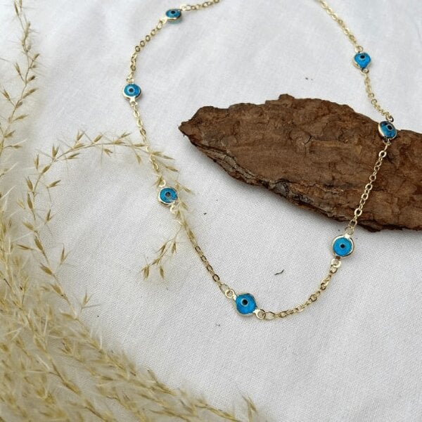 The Colourful Aura Golden Evil Eye Protection Turkish Greek Adjustable Nazar Foot Anklet